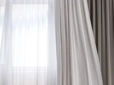 Curtain and tulle in the wind No 2 3D model
