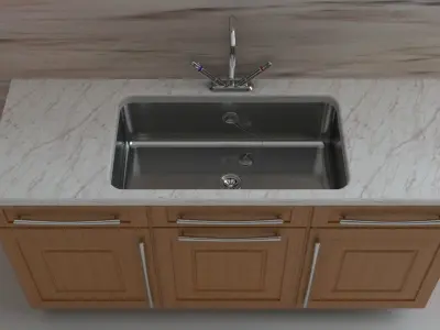 Contemporary Kitchen Sink Unit with Marble Worktop Free low-poly 3D model