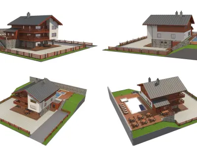 4 Chalet Houses Set 1 3D model