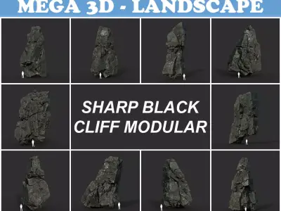Low poly Sharp Black Cliff Modular 211126 Low-poly 3D model