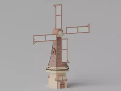 Cartoon Medieval Windmill Low-poly 3D model