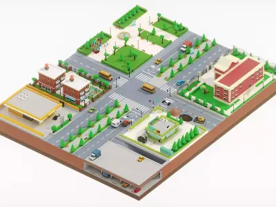 Isometric cartoon street 3d model 3D model