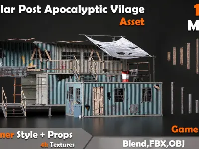 Modular Post Apocalyptic Village Asset Low-poly 3D model