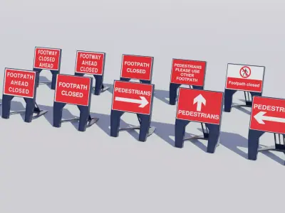 Low poly Temporary Footpath Signs Low-poly 3D model