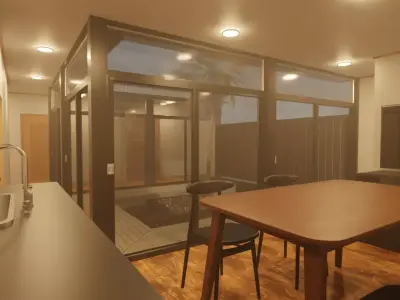 A House with a Courtyard That Reflects the Seasons 3D model