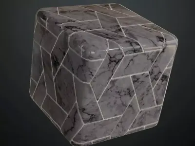 Polished Grey Veined Marble Geometric Tiles PBR Seamless Texture