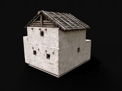 Village White Clay House 4 Low-poly 3D model