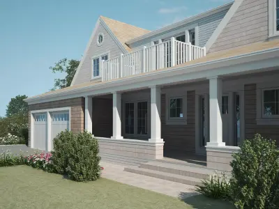 Modern Suburban House Exterior  Residential 3D Model Low-poly 3D model