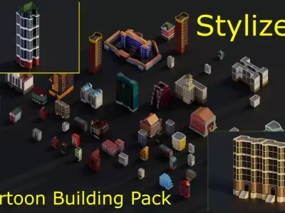 Pack Cartoon Buildings Low-poly 3D model
