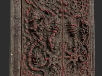 Wooden Door Low-poly 3D model 19