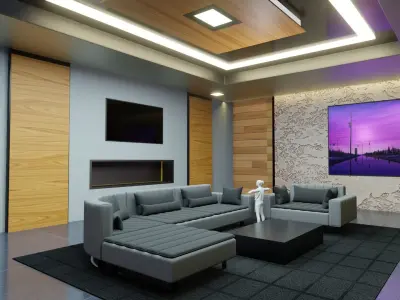 MODERN LIVING ROOM Low-poly 3D model