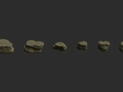 Short Flat Rocks - Dirt Low-poly 3D model