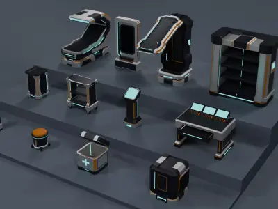 Low Poly Sci-Fi MedLab Pack E-001 Low-poly 3D model