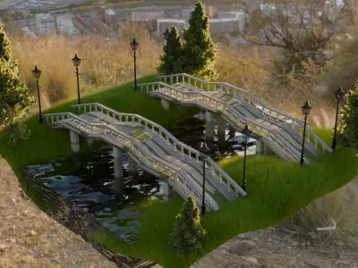 The Riverside Bridge Low-poly 3D model