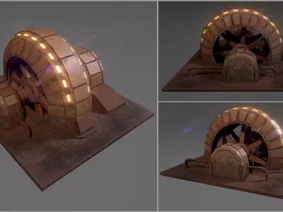 Rusty stylized rotating sci-fi generator Low-poly 3D model