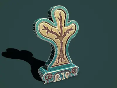 Fantasy gravestone tree Low-poly 3D model