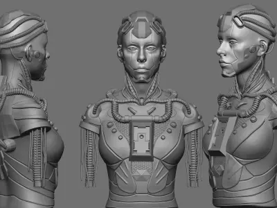 high poly female Cyborg  robot 3D model