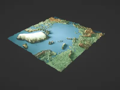 Arctic Ocean North Pole Map Topography Low-poly 3D model
