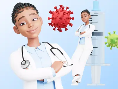 Doctor Black Cartoon Female Character 3D model