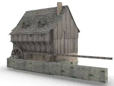 Moulin a eau XIVe siecle -  Water Mill Century XIV Free 3D model