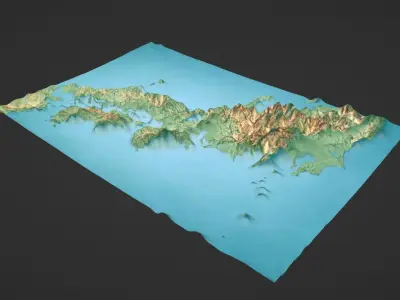 Japan Map Topography Low-poly 3D model