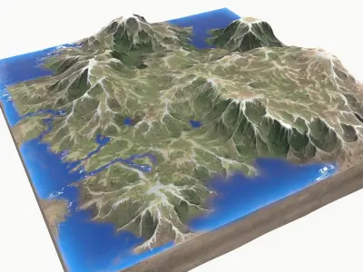 Landscape mountain and lake Low-poly 3D model