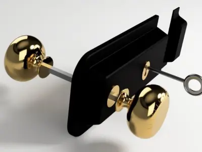 Vintage Internal Door Handle And Lock  and pull rings 3D model