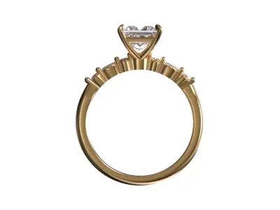 Princess Cut Diamond Split Shank Ring in 14K Yellow Gold 3D print model