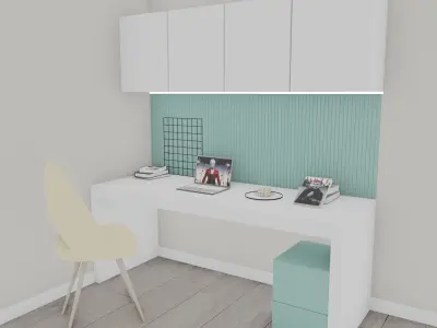 office in light blue with white table 3D model