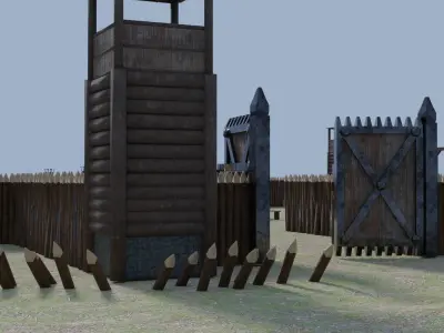 Wood Fortres Free low-poly 3D model