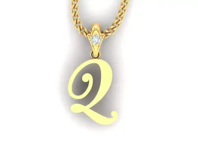 Light Gold Fancy Font Pendant Q 3D print model