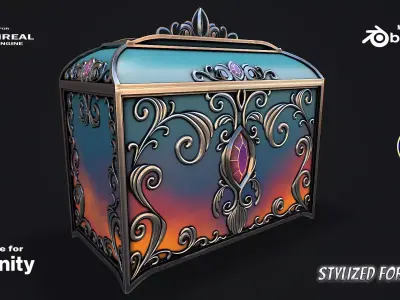 Fantasy Chest Stylized game ready 3d model Low-poly 3D model