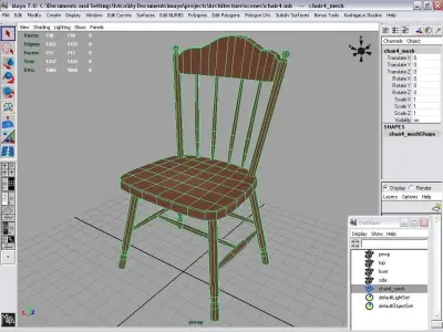 Chair wooden Low-poly 3D model