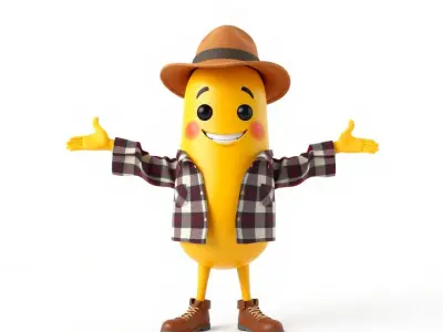 Cheerful Banana Character Model Rigged and Animated Low-poly 3D model