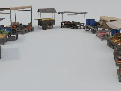 Low Poly Medieval Market Low-poly 3D model