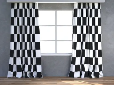 Curtain empty room with and wooden floor 3D model