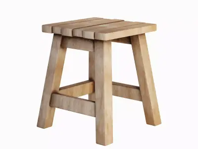 Medieval Wooden Stool 06 Low-poly 3D model