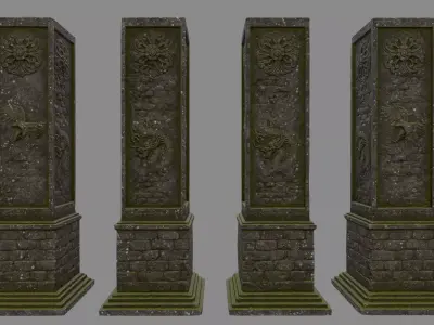 column four stone pillars Low-poly 3D model