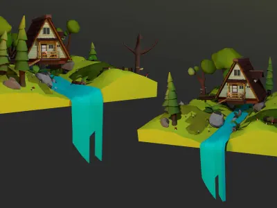 House in woods Low-poly 3D model