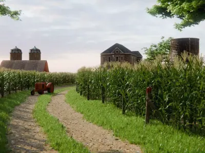 Farm Landscape 3d Scene Low-poly 3D model