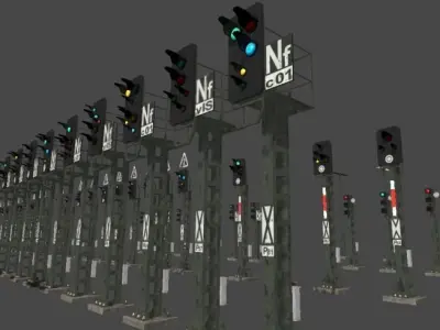 Train signal light collection Low-poly 3D model