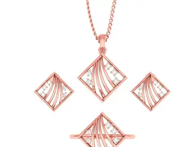 Light weight ring earrings pendant set 3dm stl 4 renders model  3D print model