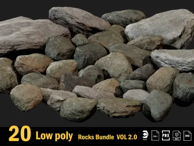 20 Low poly Rock Bundle Vol 2 Low-poly 3D model