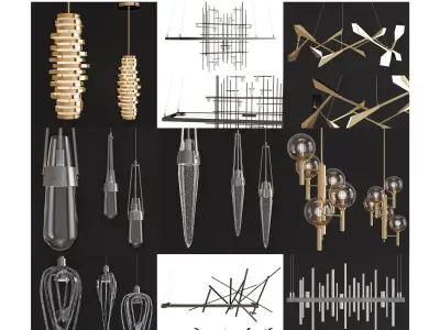 Chandelier low poly 3d models collection 10 pieces Low-poly 3D model from CGTrader