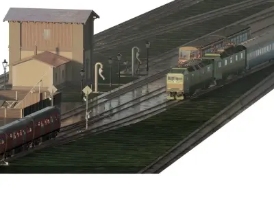 TRAIN DEPOT WITH BRIDGE AND TRAINS 3D model