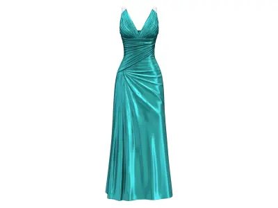One Piece Blue Satin Evening Gown Dress Low-poly 3D model