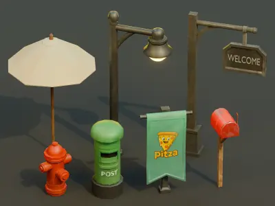 Stylized Urban Props Pack Low-poly 3D model