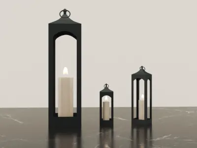 Black Metal Lantern with Candle 3D model