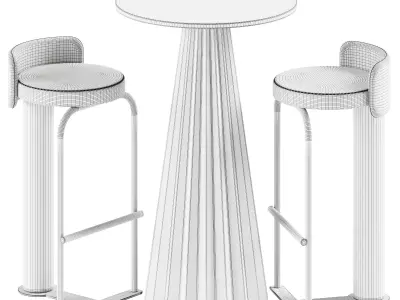 PLISSE High Table and Fox Counter Bar stool by Woo furniture 3D model