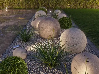 Flowerbed garden with stone balls 3D model